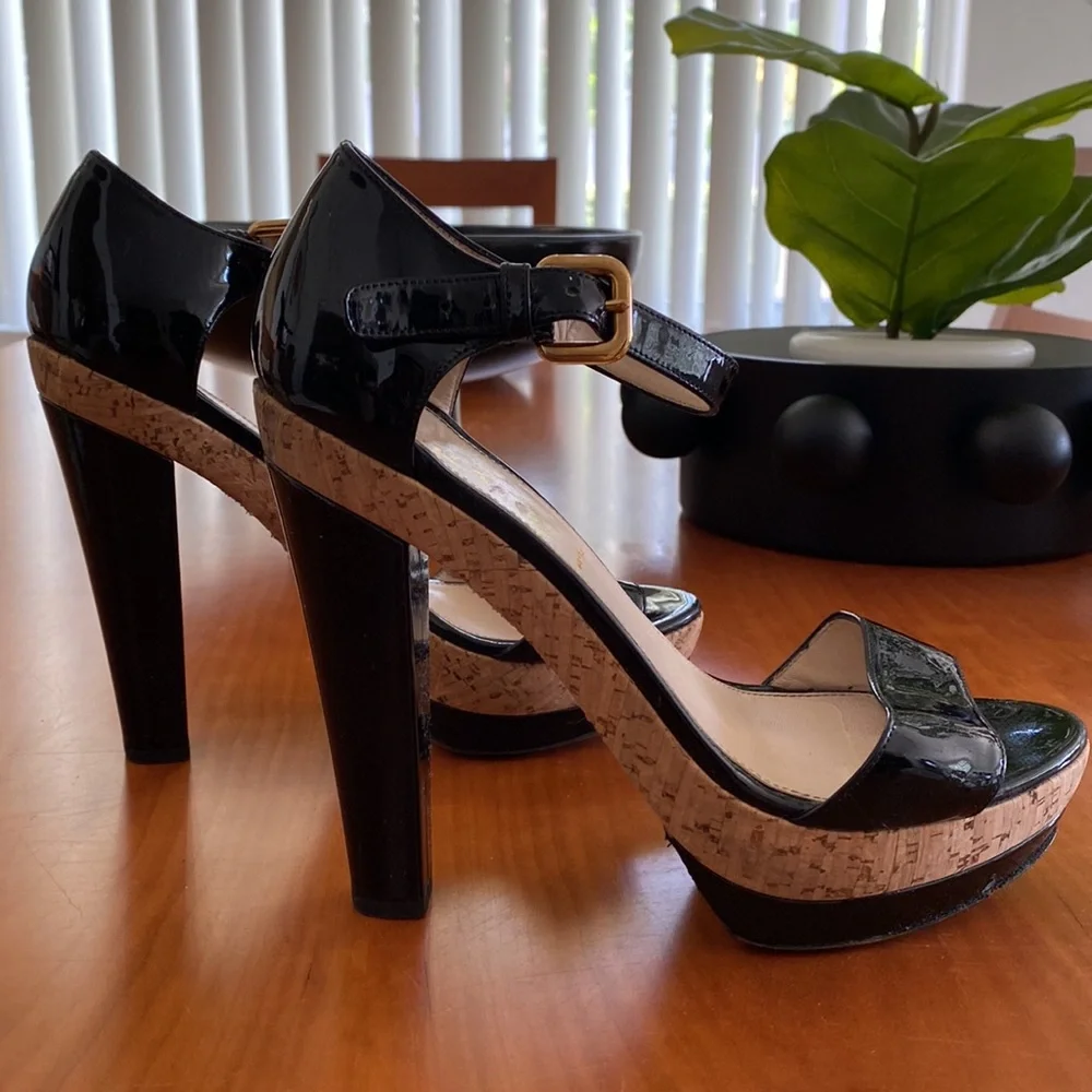 Prada - Black Patent Leather Cork Platform Heel (EU 39 / US 8.5) - Picture 6 of 13